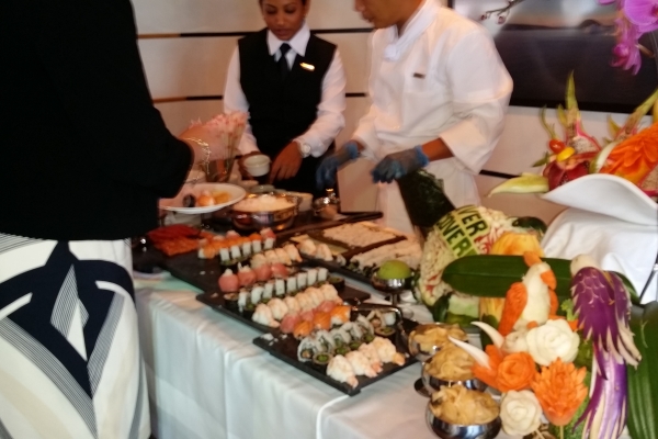 Fresh Sushi buffet served in the main lounge